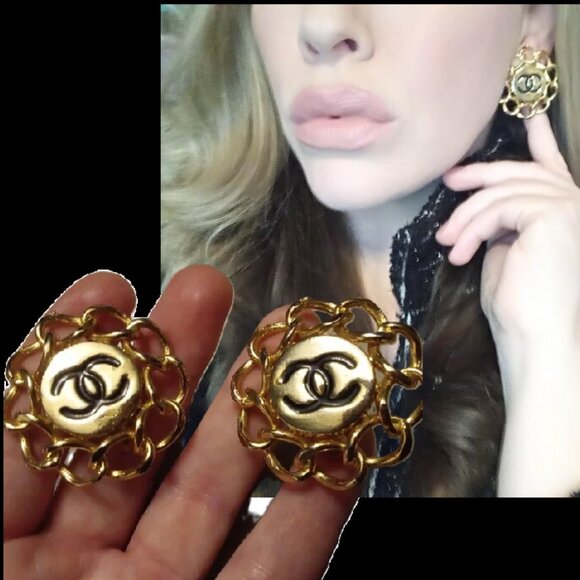 Chanel LARGE Vintage Clip On Earrings - Picture 1 of 15